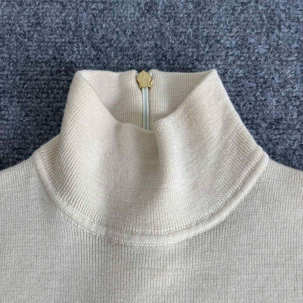 Tory Burch 100% Wool Lightweight Sweater Mock Neck Cream Long Sleeve Sz Small